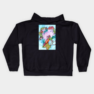 Winter Heart and a winter bird Kids Hoodie